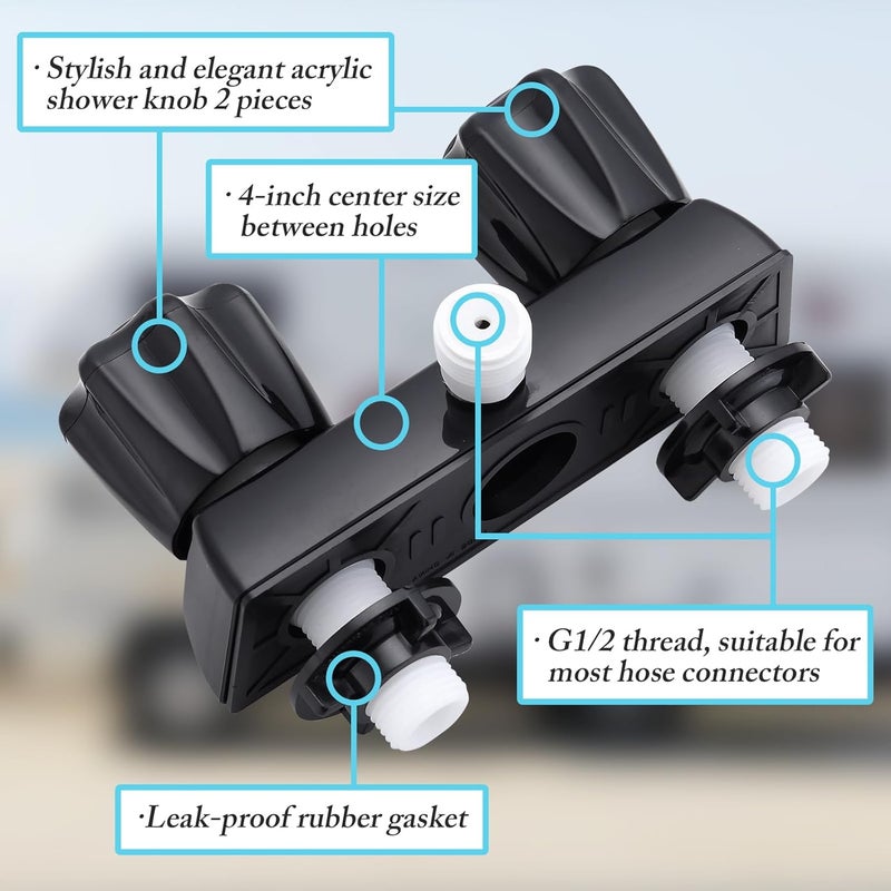 Liberflow RV Shower Faucet Replacement, 4" Camper Bathroom Faucet Valve for Outdoor and Indoor Kit with Dual Acrylic Knobs (Full Black) - Image 4
